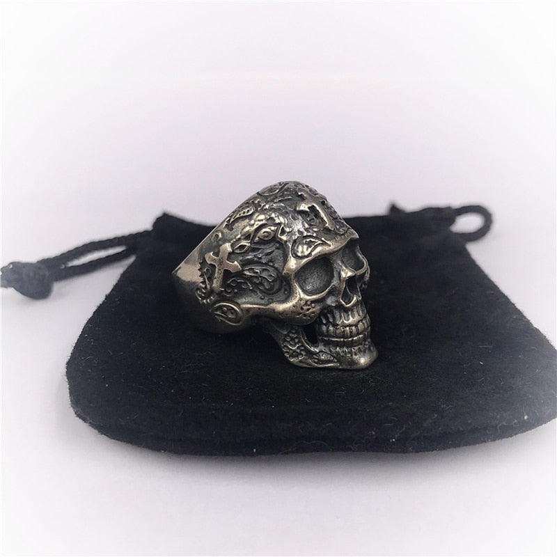 100% Real 925 STERLING SILVER high quality Skeleton Cross Skull Vintage Individuality Men's jewelry Luxury rings