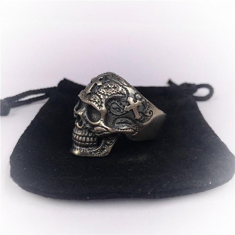 100% Real 925 STERLING SILVER high quality Skeleton Cross Skull Vintage Individuality Men's jewelry Luxury rings