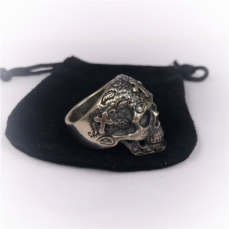 100% Real 925 STERLING SILVER high quality Skeleton Cross Skull Vintage Individuality Men's jewelry Luxury rings