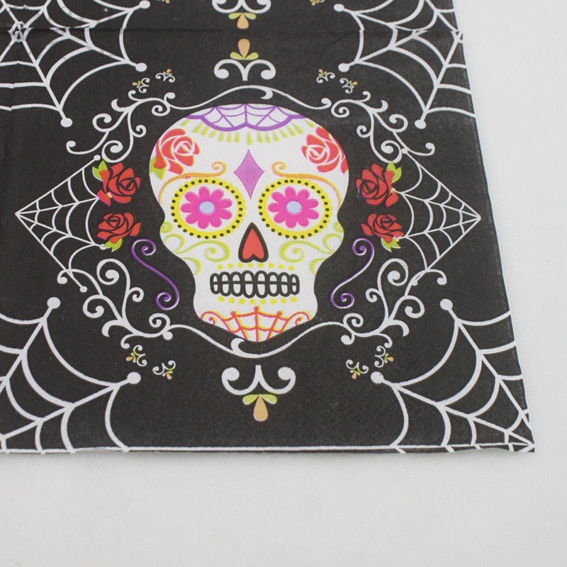 100Pcs Colorful Punk Flower Skull Halloween Design Tissue Disposable Paper Napkin