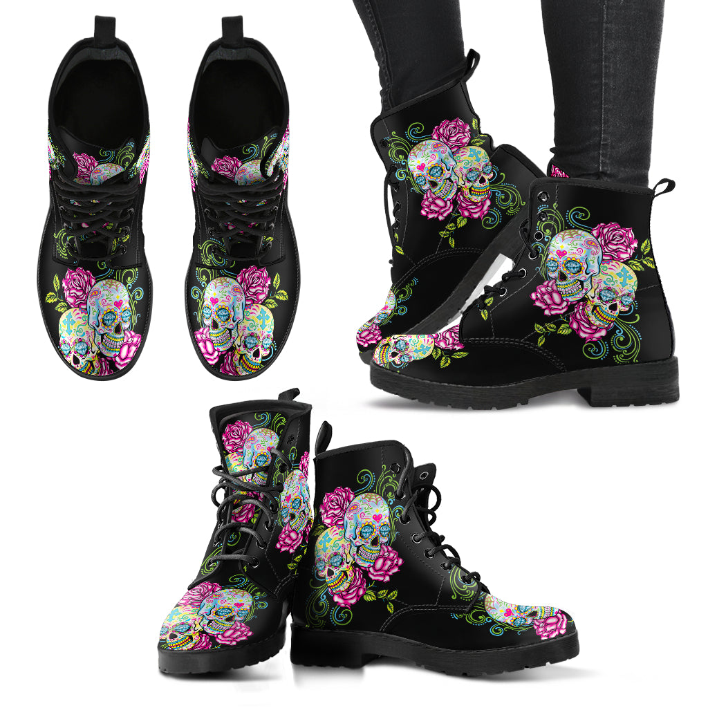 Sugar skull leather boots