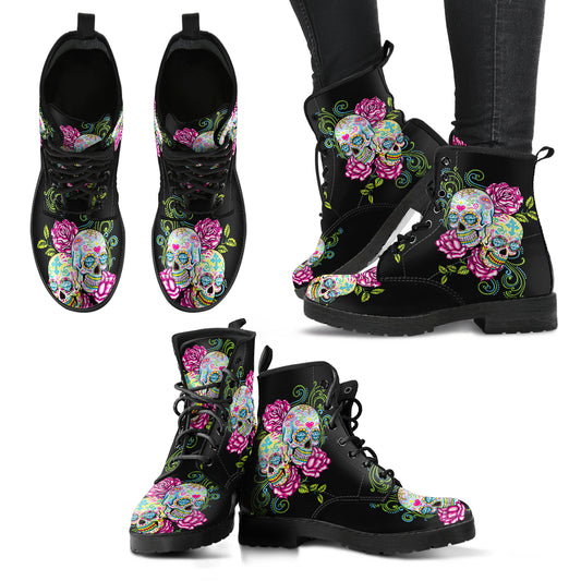 Sugar skull leather boots