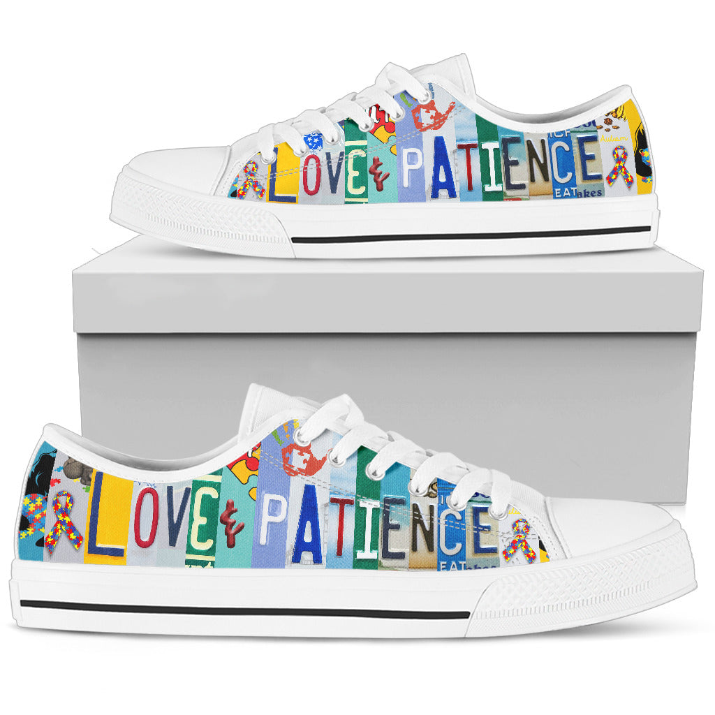 Love and Patience White Low Top Shoes