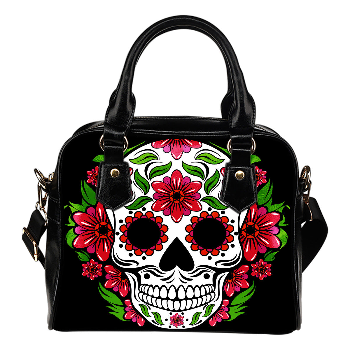 Sugar Skull Black Shoulder Handbag