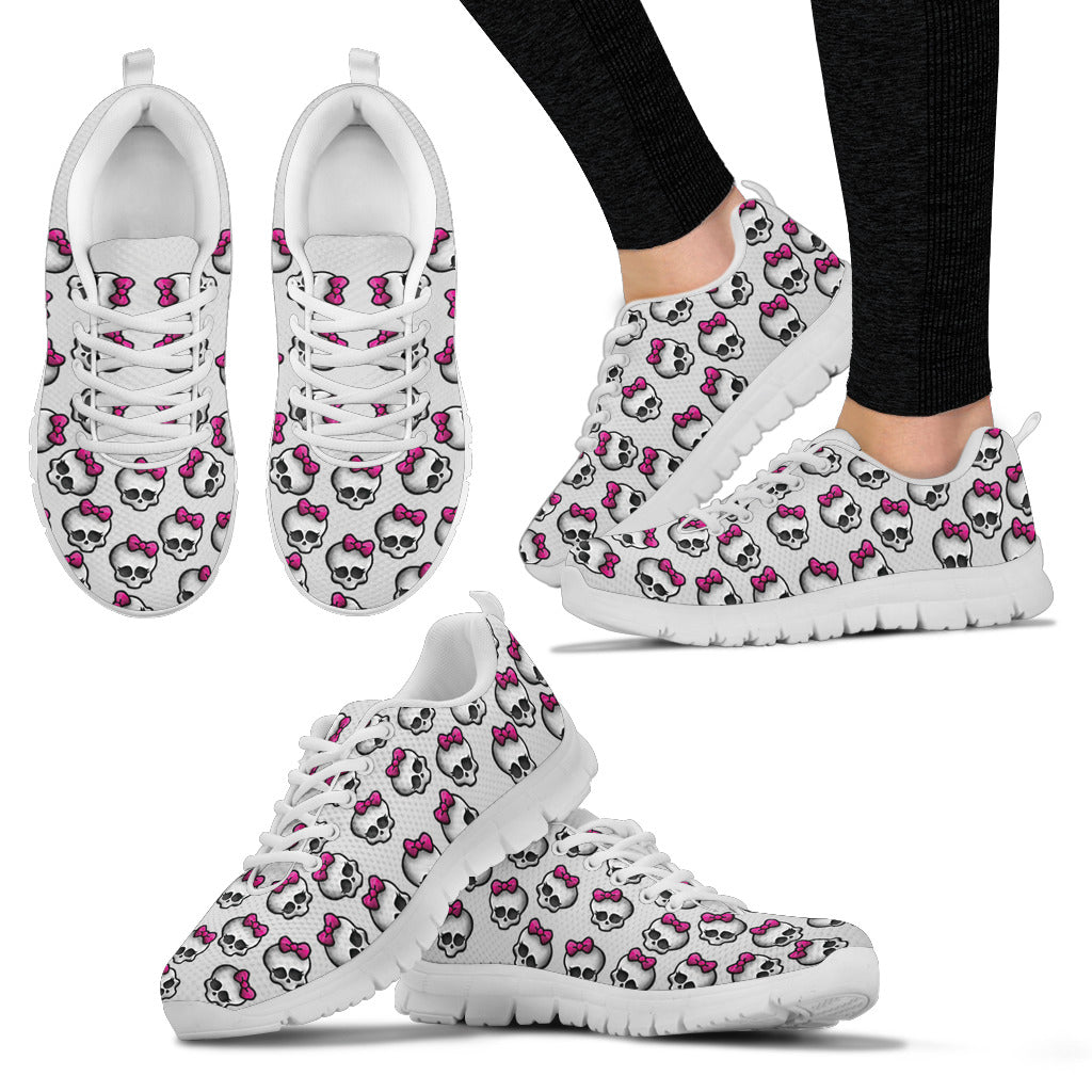 Pink Ribbon Skull Sneakers - White