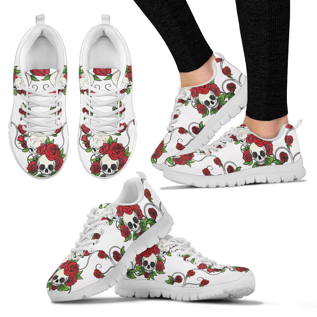 Hand Draw Skull & Roses Sneakers - White