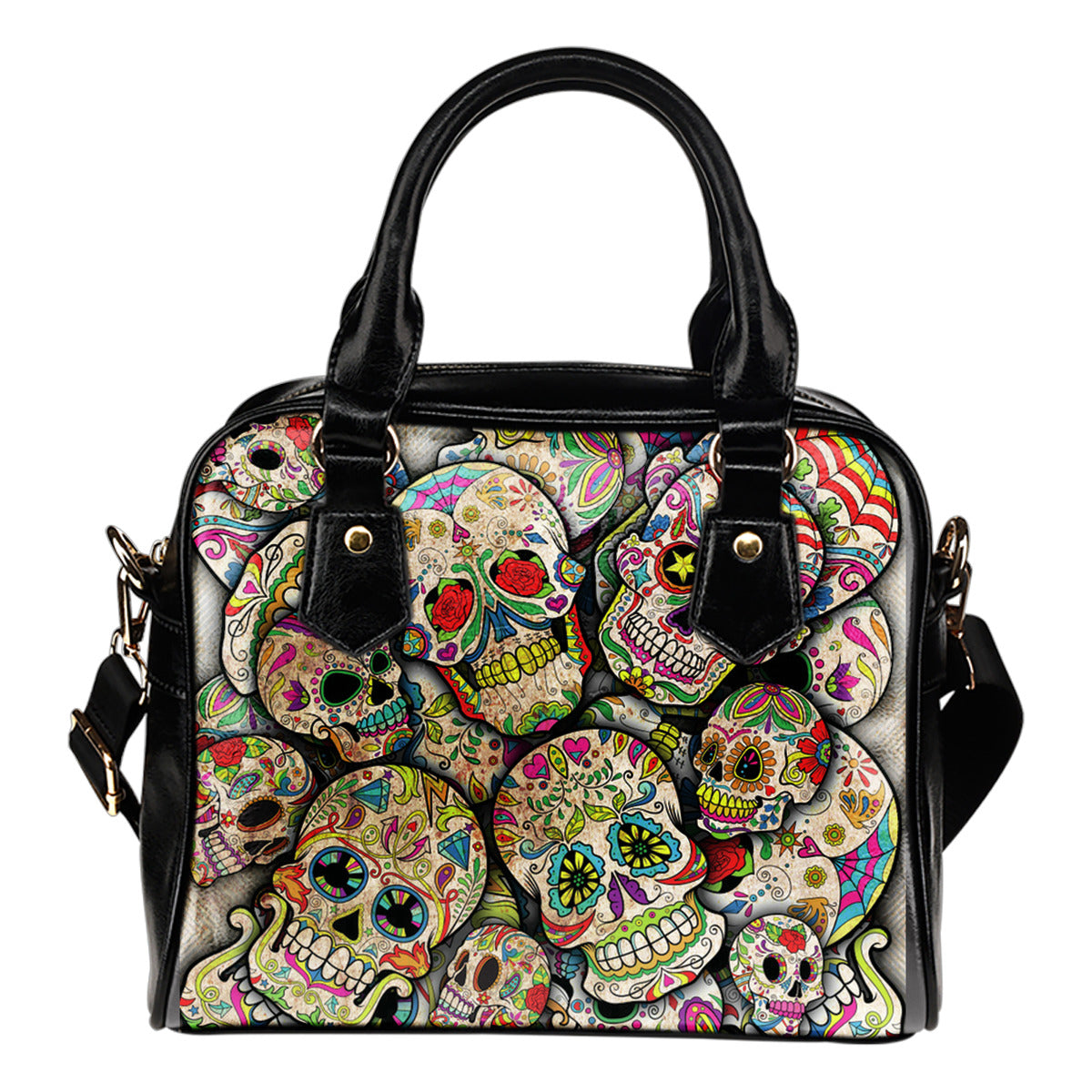 Sugar Skull Collage Shoulder Handbag