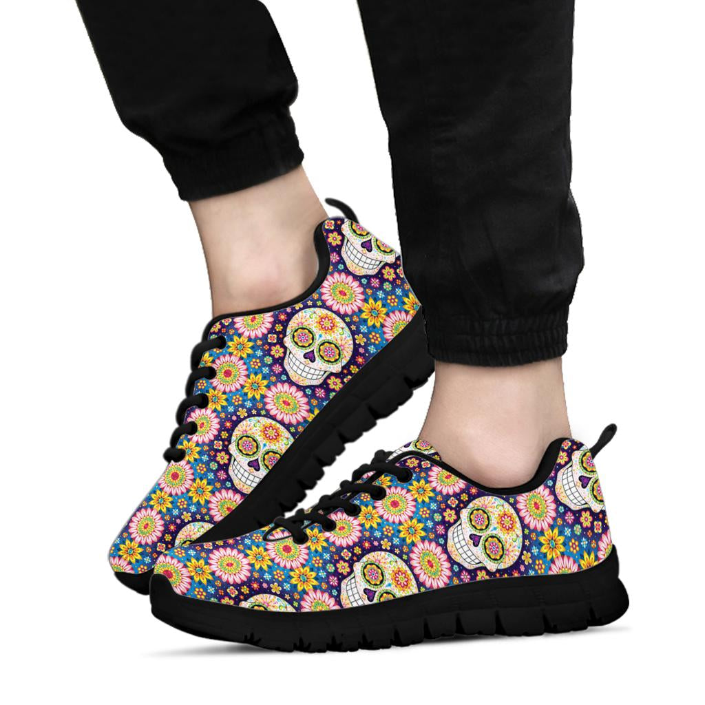 Sugar skull sneakers shoes - black