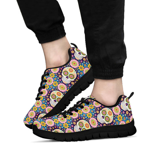 Sugar skull sneakers shoes - black