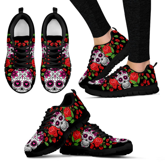 Red Roses Skull Sneakers