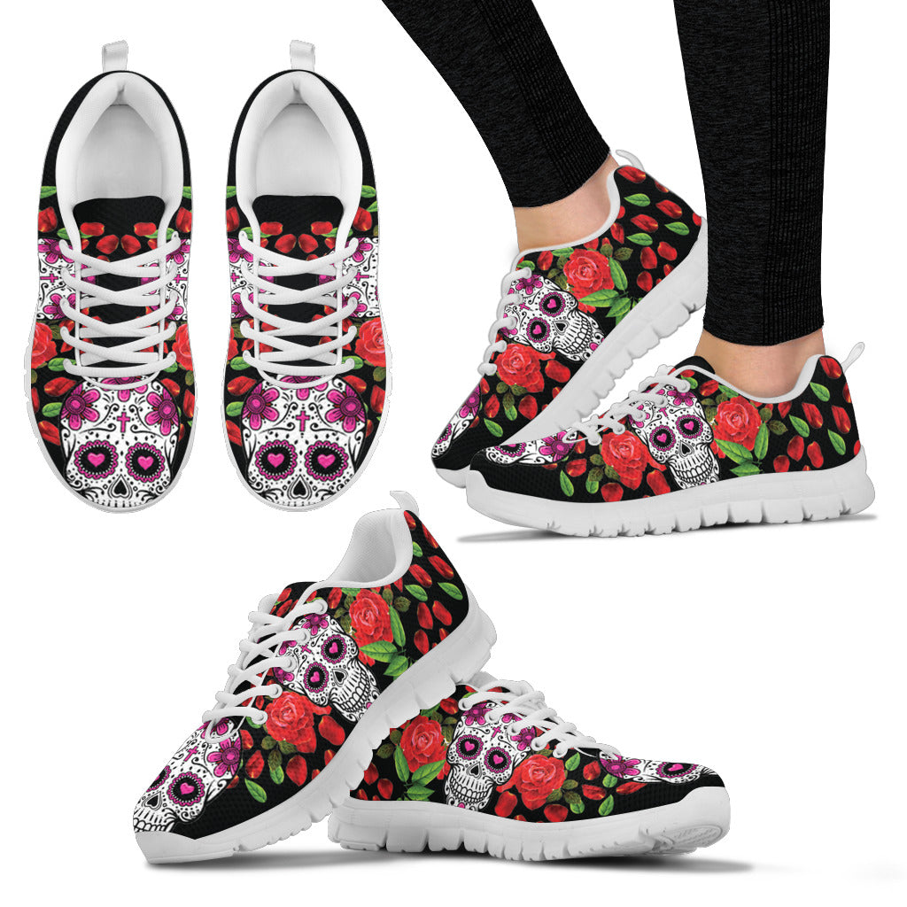 Red Roses Skull Women's Sneakers