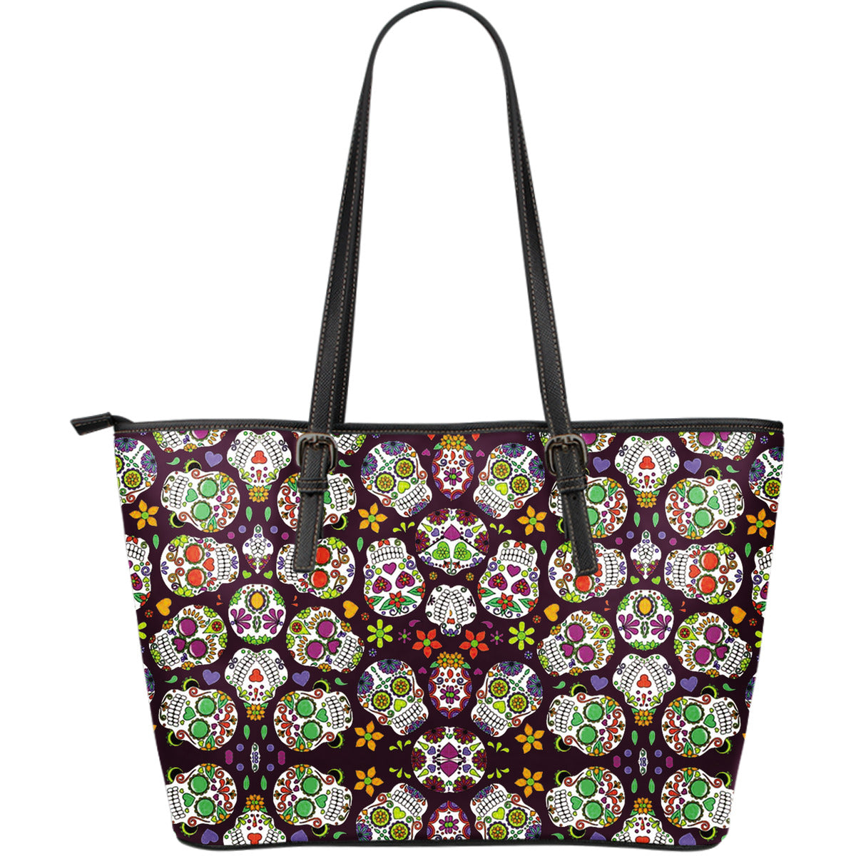 Awesome Sugar Skulls - Large Leather Tote Bag