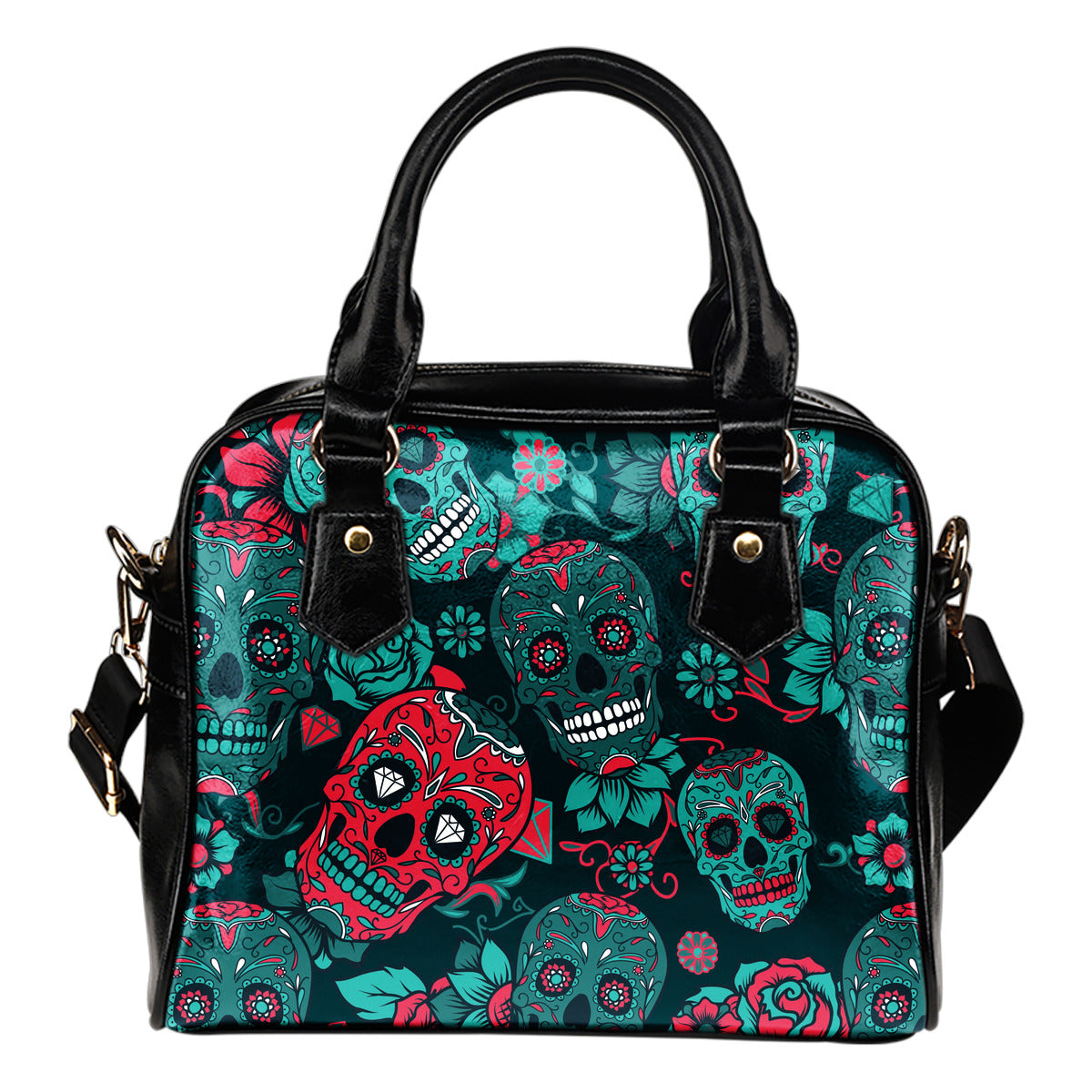 Green Sugar Skull Shoulder Handbag