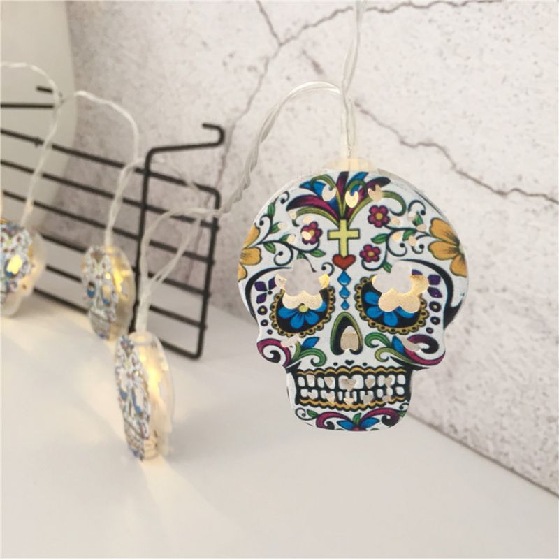 10PCS/SET Battery Halloween Holiday Christmas Skull LED String Lights