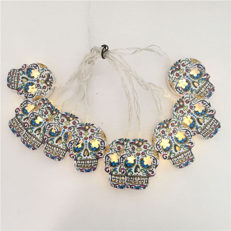 10PCS/SET Battery Halloween Holiday Christmas Skull LED String Lights