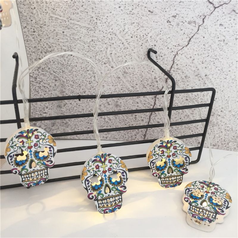 10PCS/SET Battery Halloween Holiday Christmas Skull LED String Lights