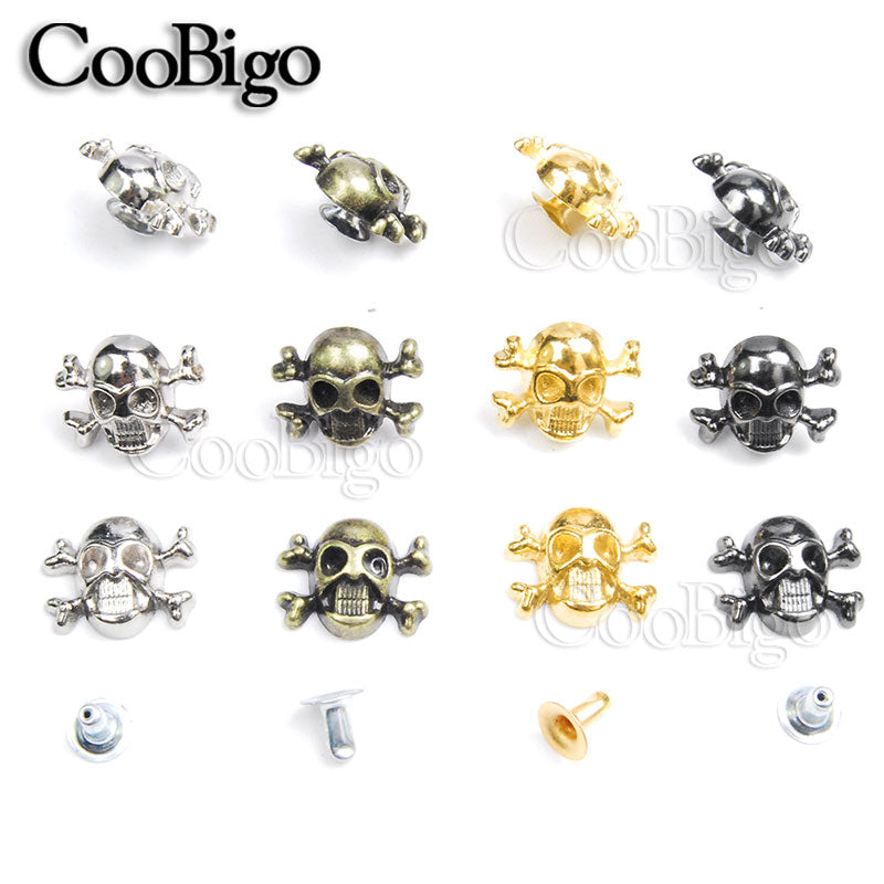 100pcs 12x14.5mm Skull Cross Bone Rivet Studs Spikes Punk DIY Leather Craft for Apparel Clothing Shoe Bag Parts Accessories