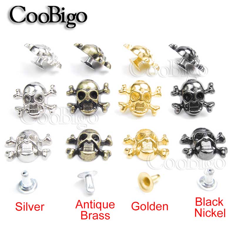 100pcs 12x14.5mm Skull Cross Bone Rivet Studs Spikes Punk DIY Leather Craft for Apparel Clothing Shoe Bag Parts Accessories