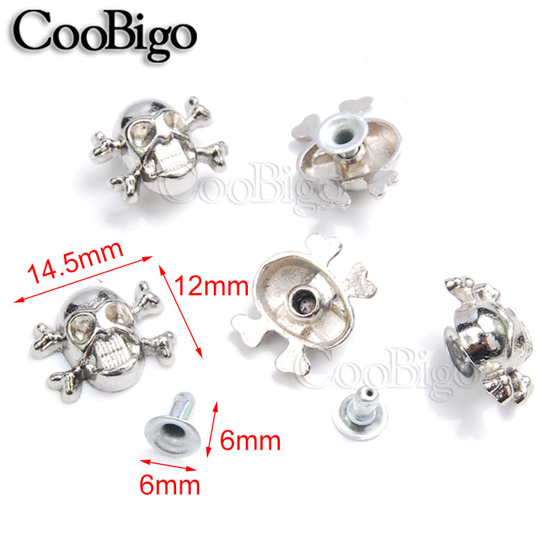 100pcs 12x14.5mm Skull Cross Bone Rivet Studs Spikes Punk DIY Leather Craft for Apparel Clothing Shoe Bag Parts Accessories
