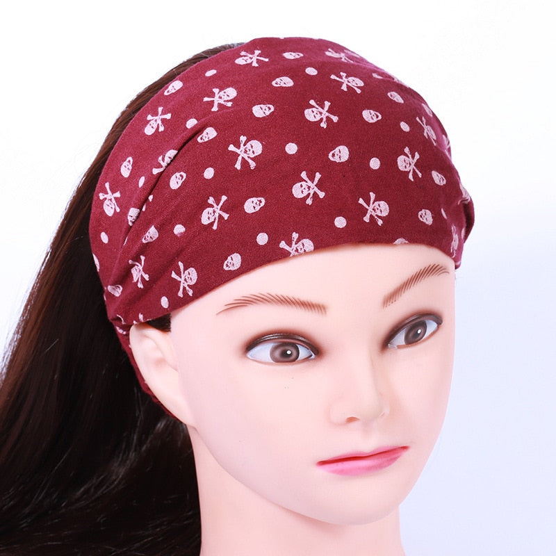 10pcs Bohemian Elastic Headbands Skull Print Turban Girls Hairbands Women Girls Headwrap Hair Accessories