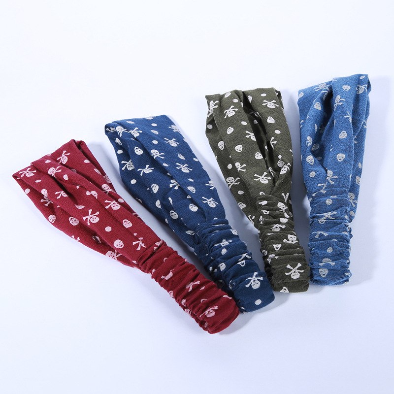 10pcs Bohemian Elastic Headbands Skull Print Turban Girls Hairbands Women Girls Headwrap Hair Accessories
