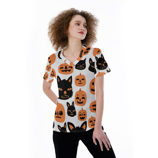 Halloween Skull Calavera V-neck Women's T-shirt
