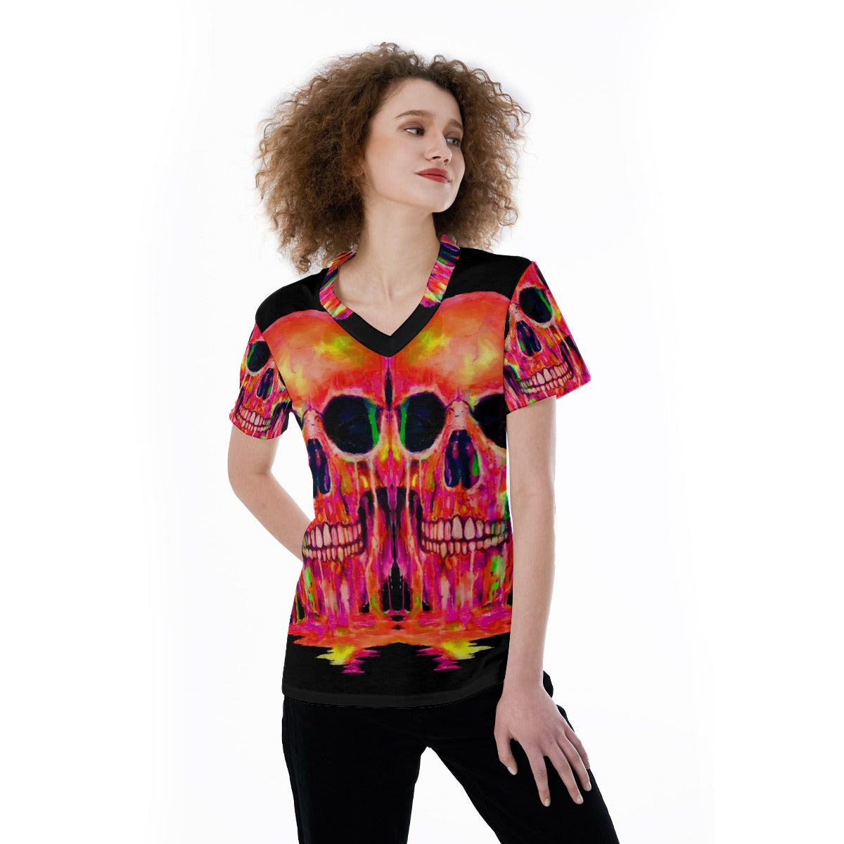 Halloween Day of the dead  V-neck Women's T-shirt Calavera Gothic