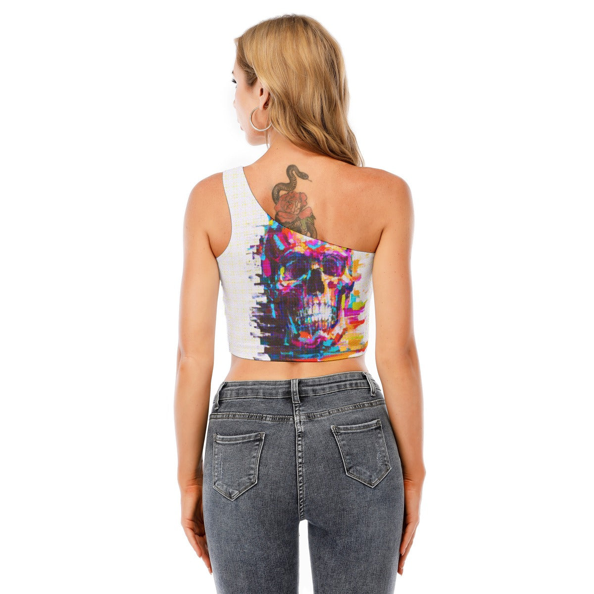 Halloween Calavera Women's One-Shoulder Cropped Top Mexican skull Calavera