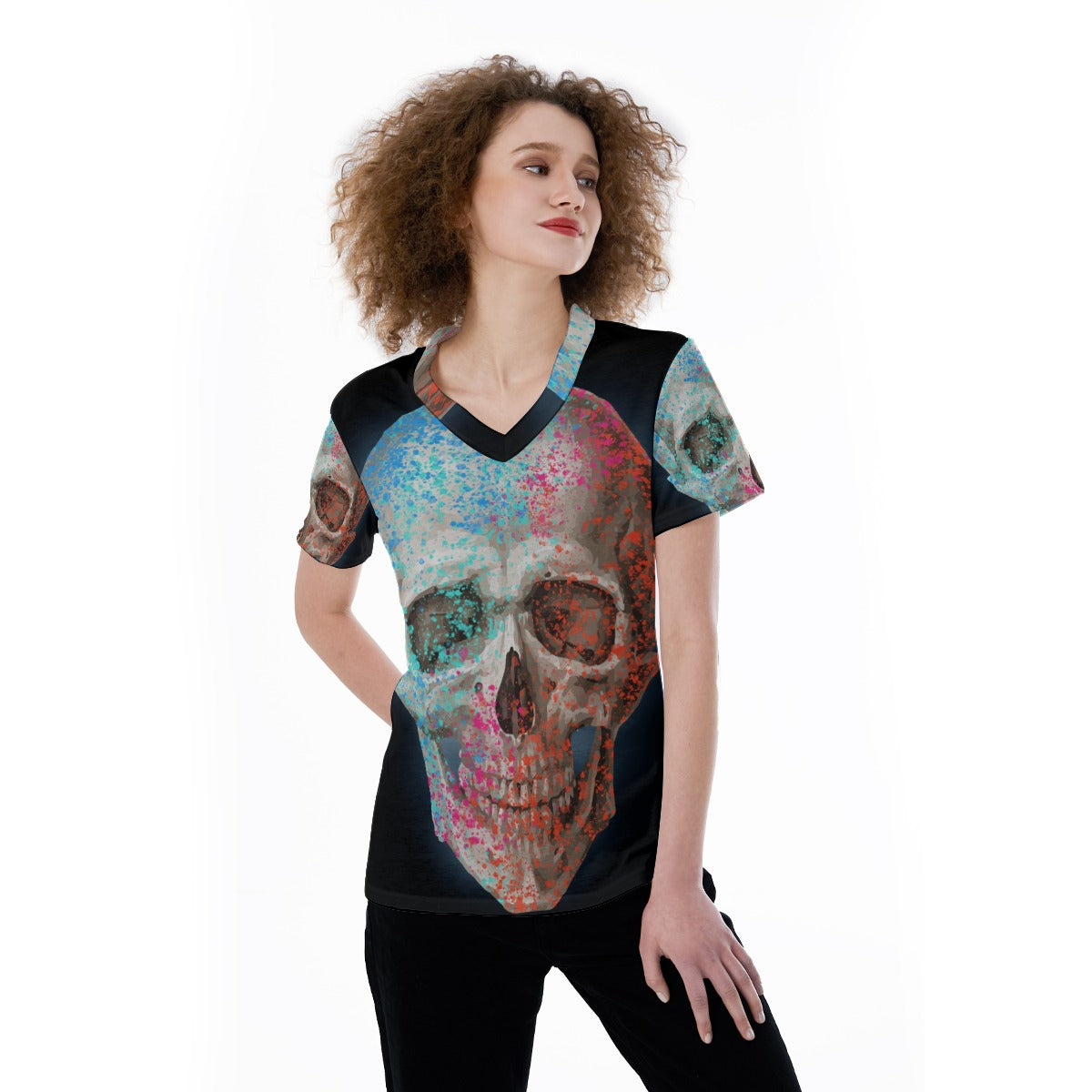 Halloween Day of the dead V-neck Women's T-shirt Skeleton