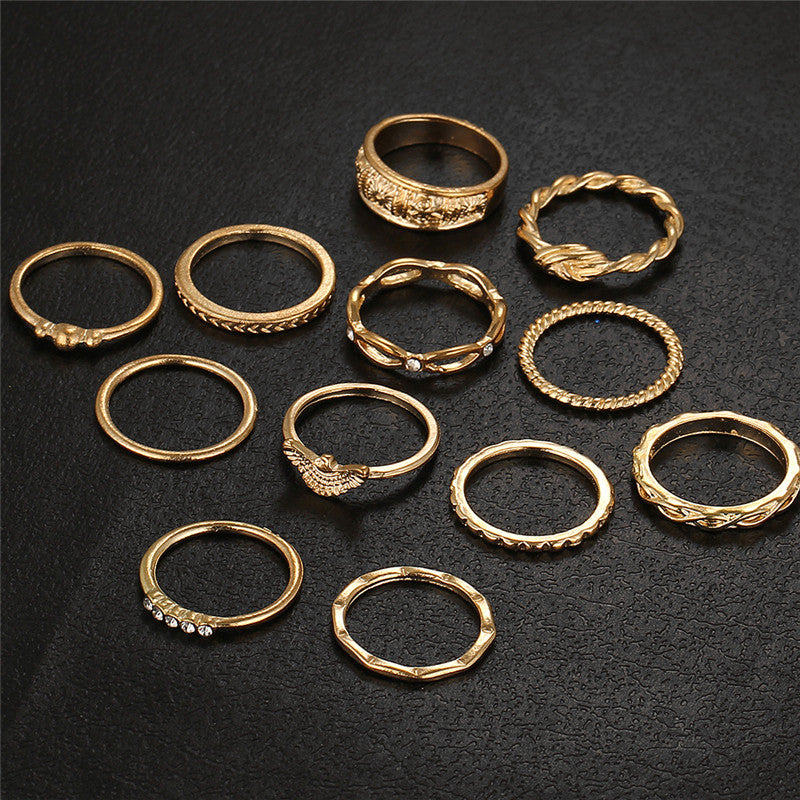 12 PCS/Set New Fashion women Jewelry Brand Designer Elegant New Imitation ring for women punk Ring Accessories Wholesale