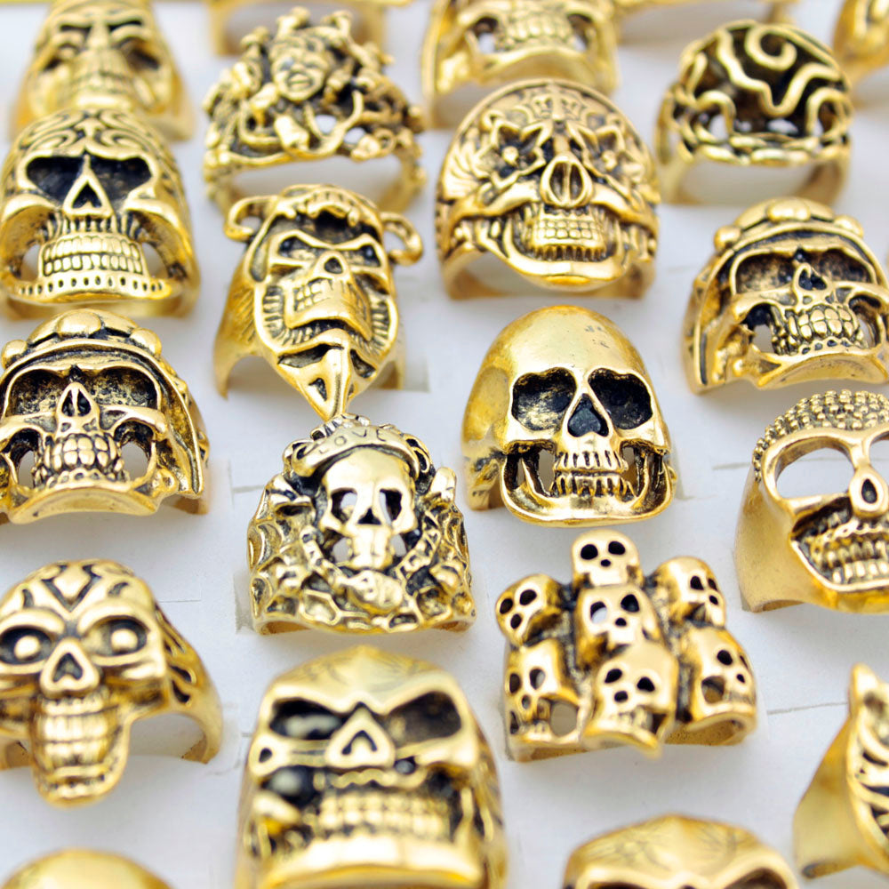 12 Pieces/lot Mix Big Skull Ring in Jewelry Gold Plate Top Quality Bohemian Statement Punk Ring for Men