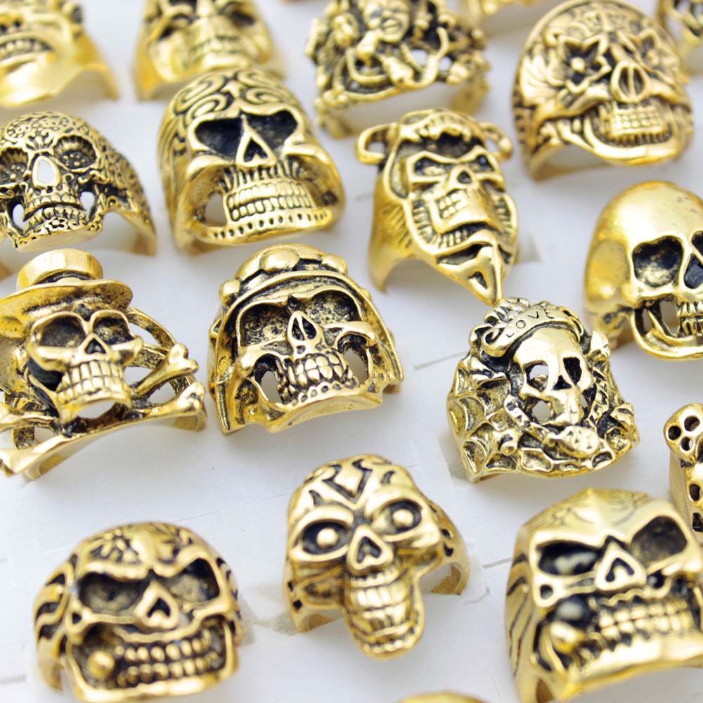 12 Pieces/lot Mix Big Skull Ring in Jewelry Gold Plate Top Quality Bohemian Statement Punk Ring for Men