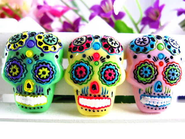 15pcs/lot flat back resin sugar skull DIY resin cabochons accessories about 18*25mm
