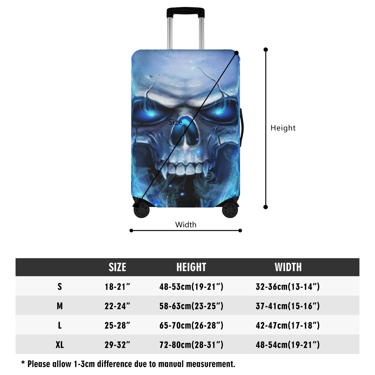 Flaming skull gothic skeleton Polyester Luggage Cover