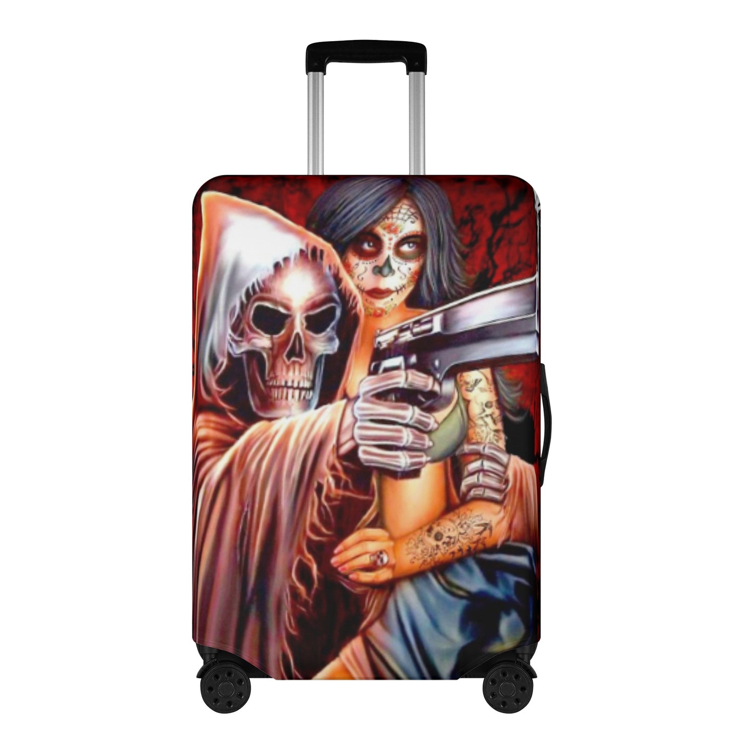 Grim reaper and girl luggage cover, skeleton suitcase cover protector