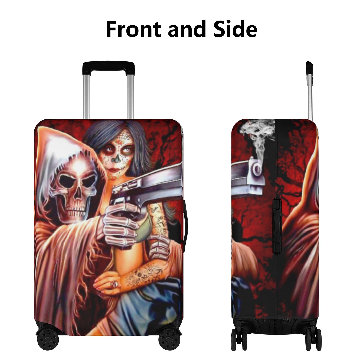Grim reaper and girl luggage cover, skeleton suitcase cover protector