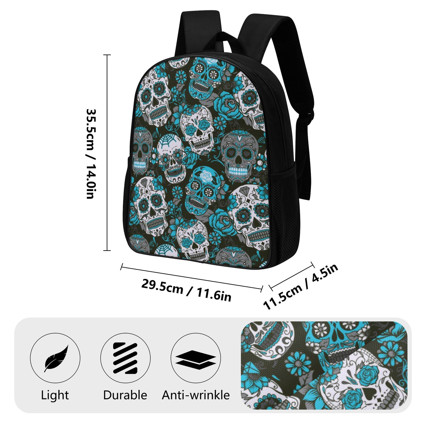 Sugar skull Dia de los muertos 14 Inch Nylon Backpack
