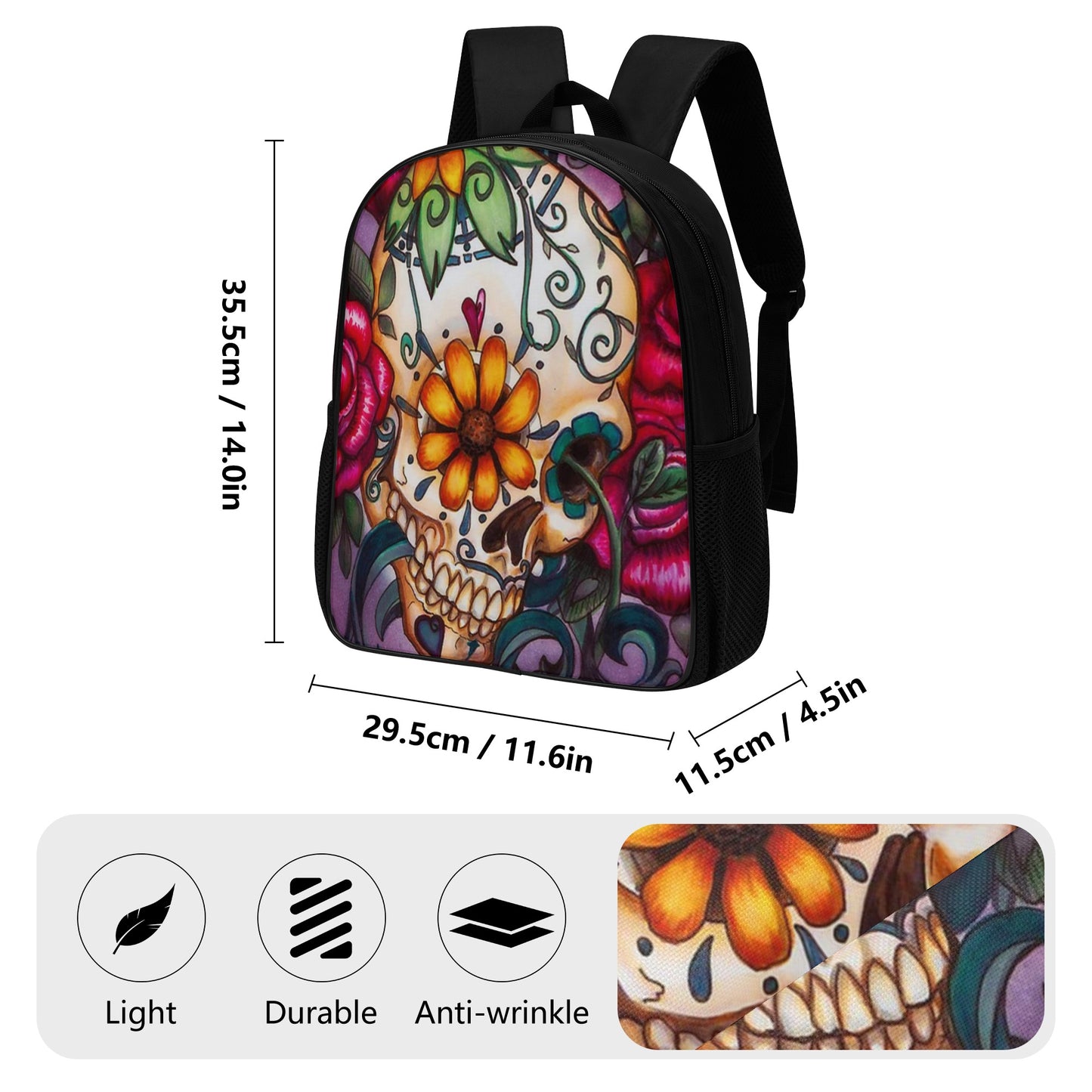 Sugar skull Day of the dead 14 Inch Nylon Backpack