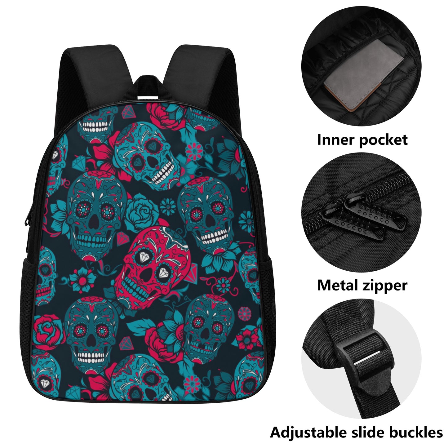 Sugar skull skeleton parttern 14 Inch Nylon Backpack