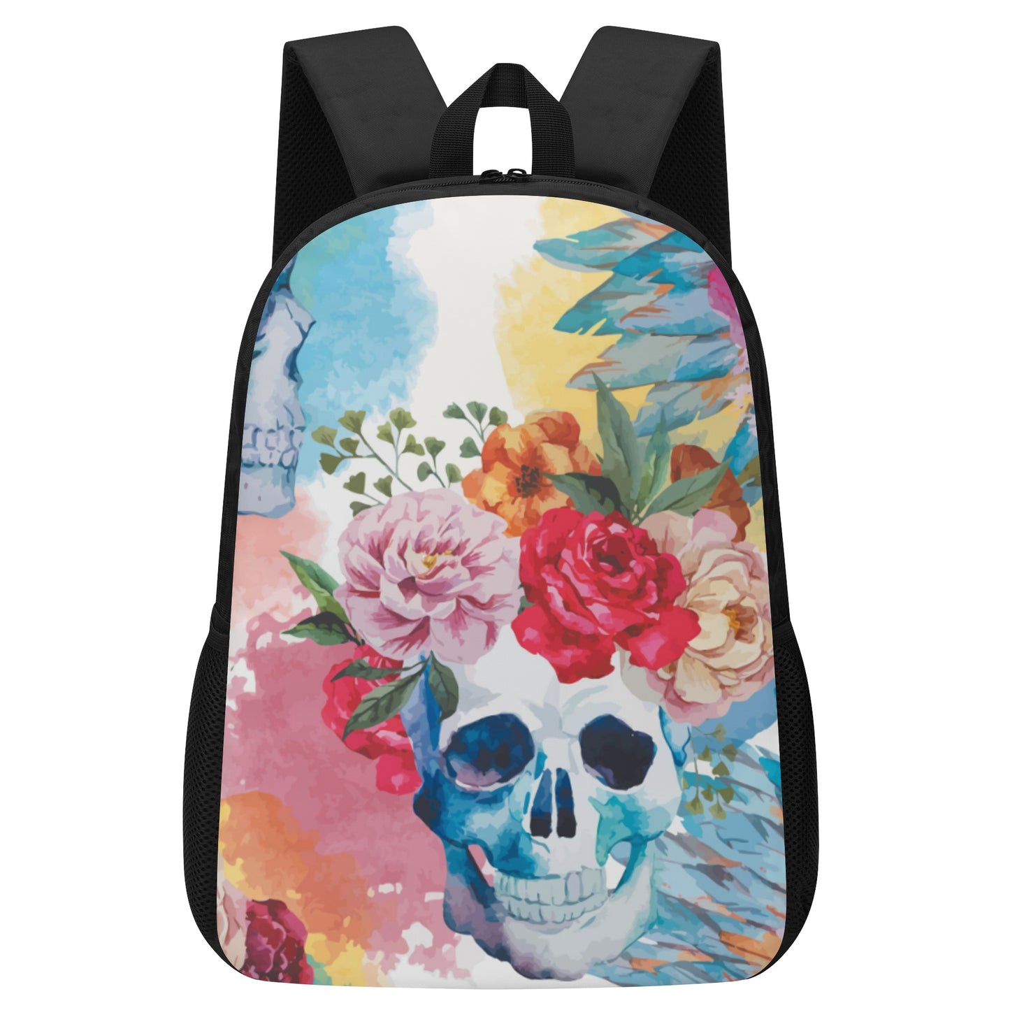 Floral sugar skull rose 17 Inch Laptop Backpack