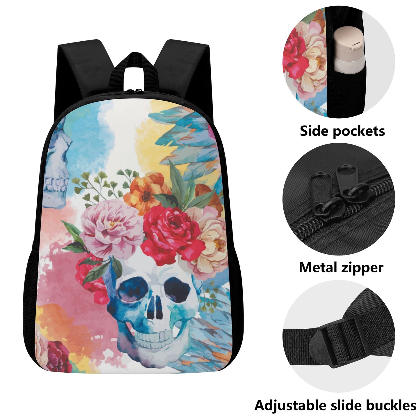 Floral sugar skull rose 17 Inch Laptop Backpack