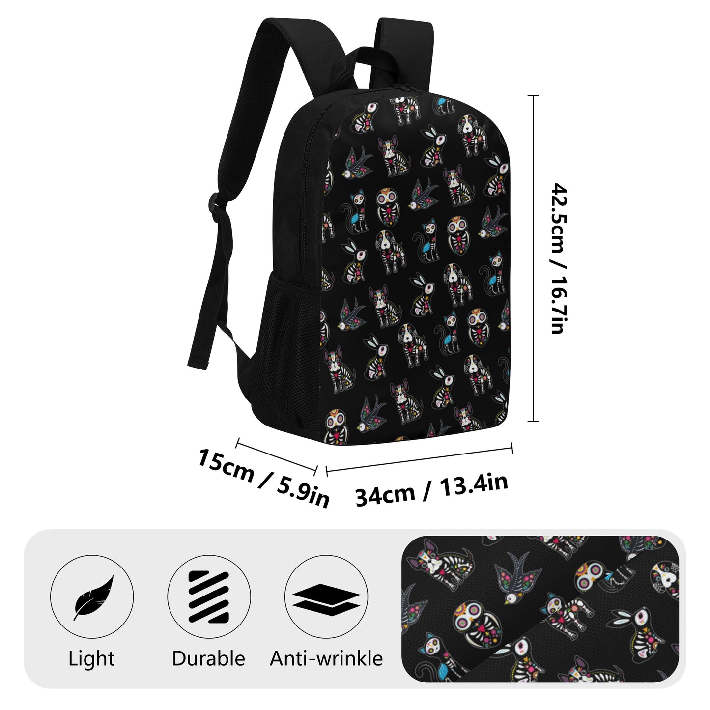 Animal sugar skull Day of the dead 17 Inch Laptop Backpack