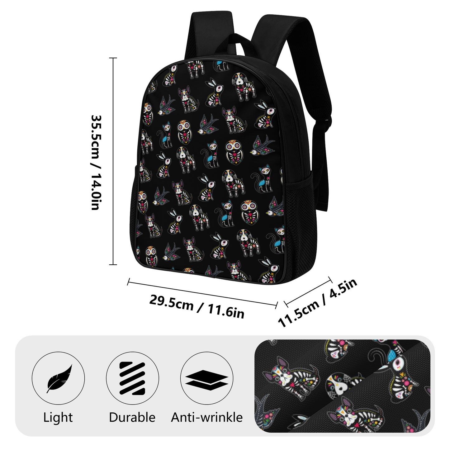 Sugar skull animal, day of the dead gothic 14 Inch Nylon Backpack