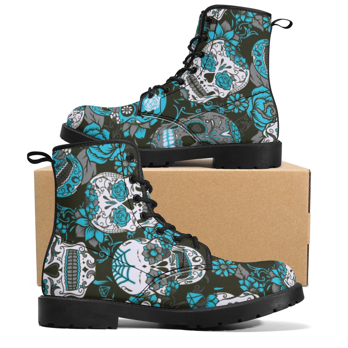 Day of the dead Mexican Calaveras skull sugar skull Women's Leather Boots