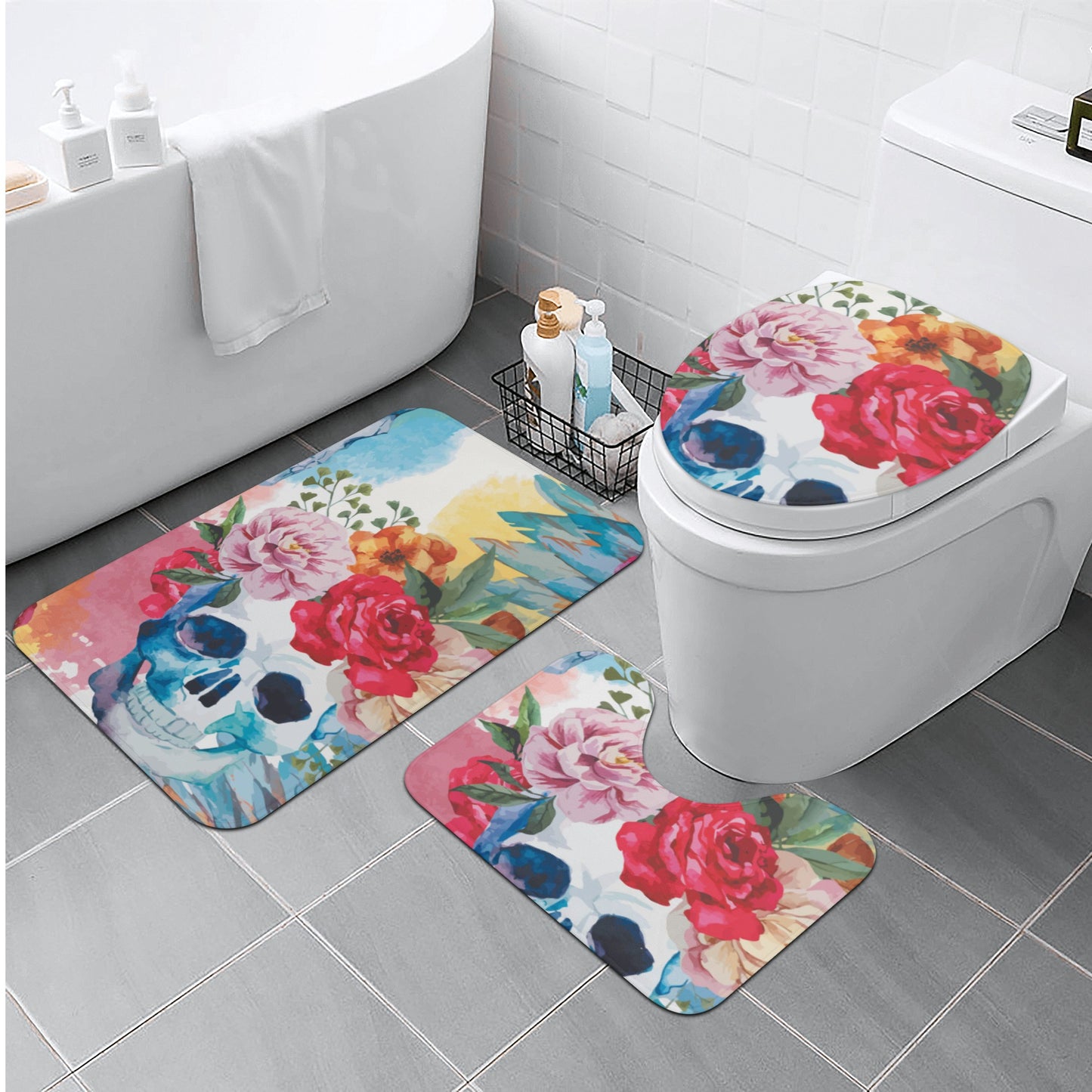 Floral skull Bath Room Toilet Set