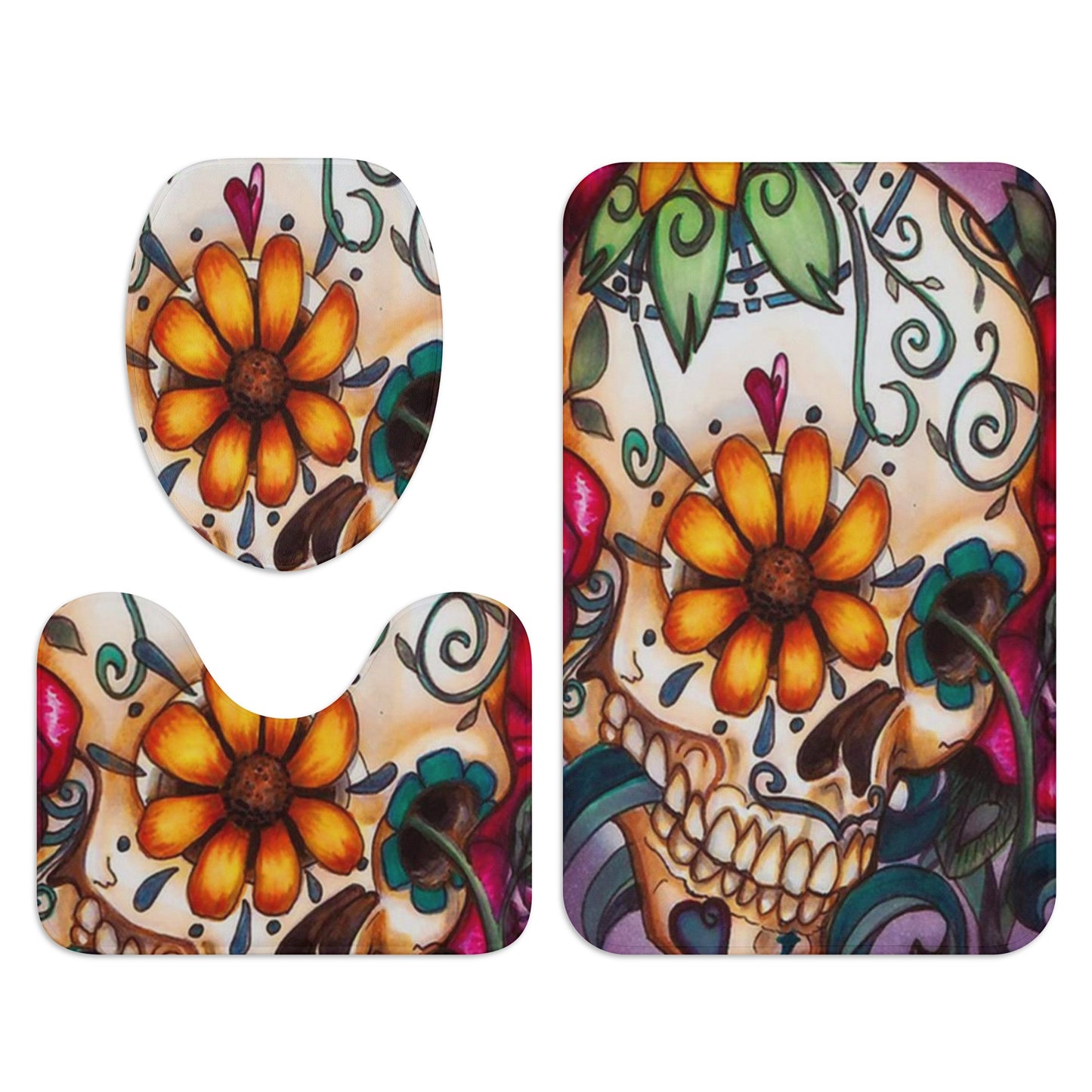 Floral sugar skull day of the dead Bath Room Toilet Set