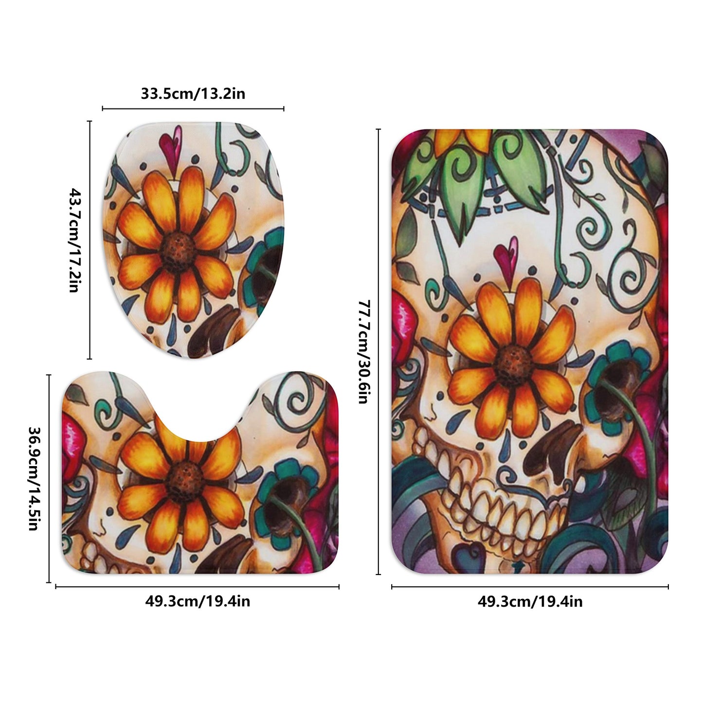 Floral sugar skull day of the dead Bath Room Toilet Set