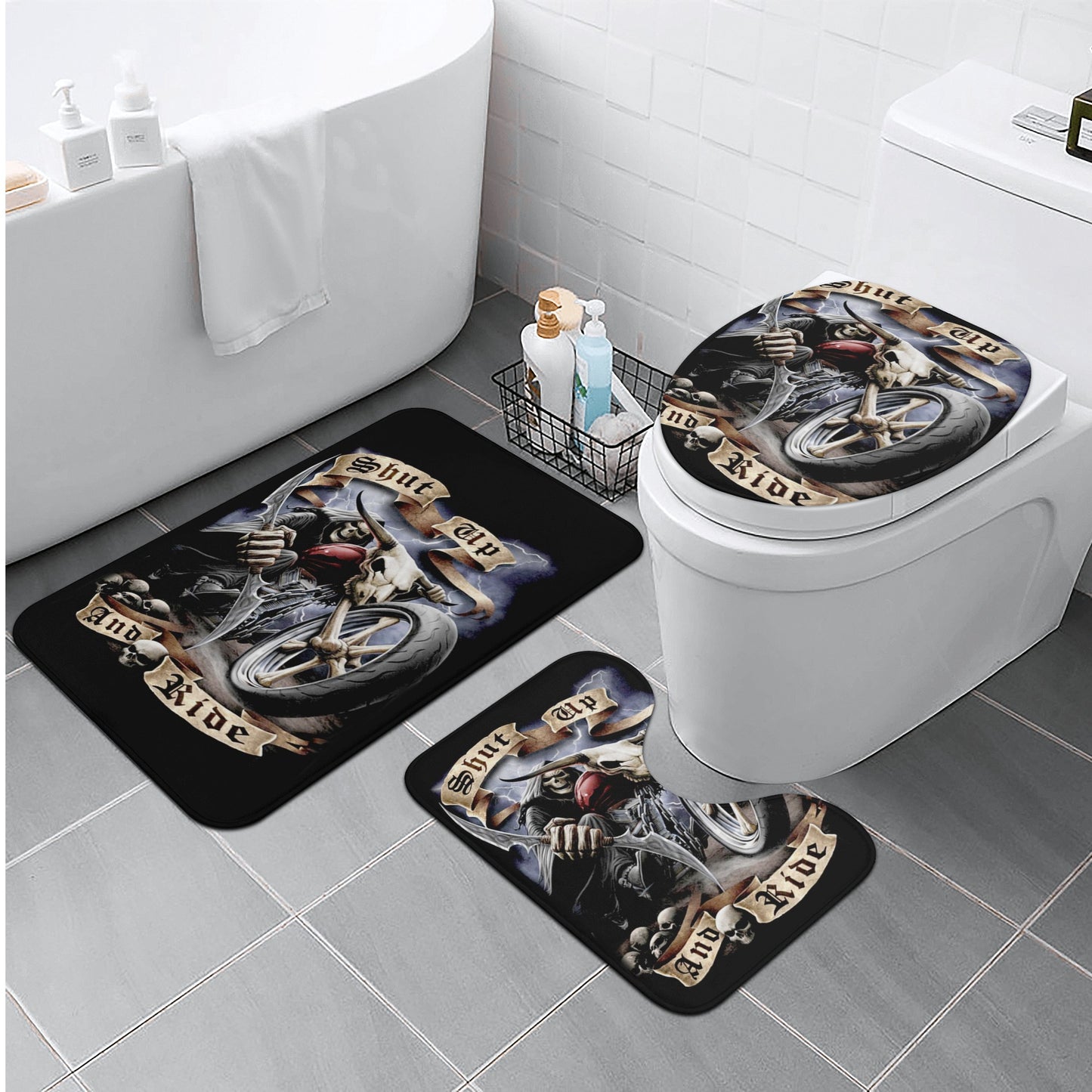 Biker motorcycle skull gothic Bath Room Toilet Set