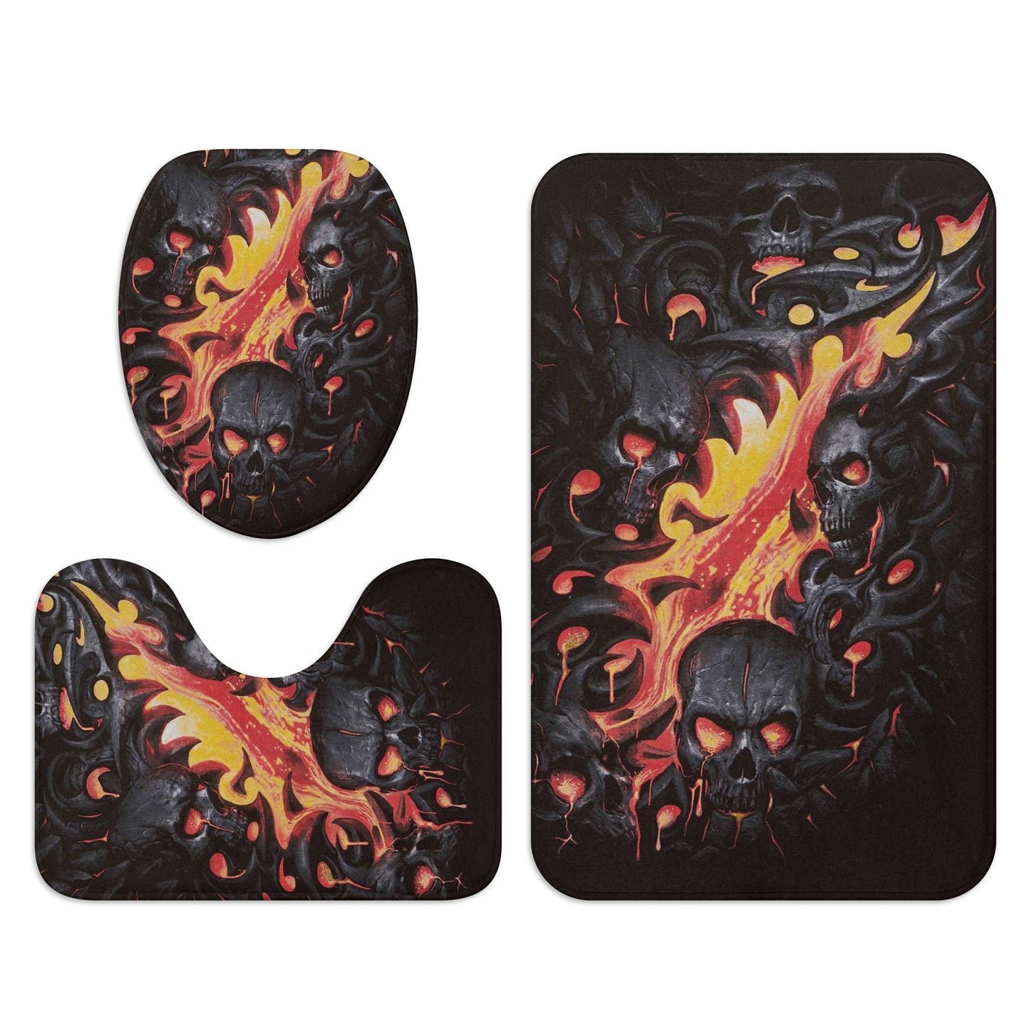 Flaming fire skull gothic Bath Room Toilet Set