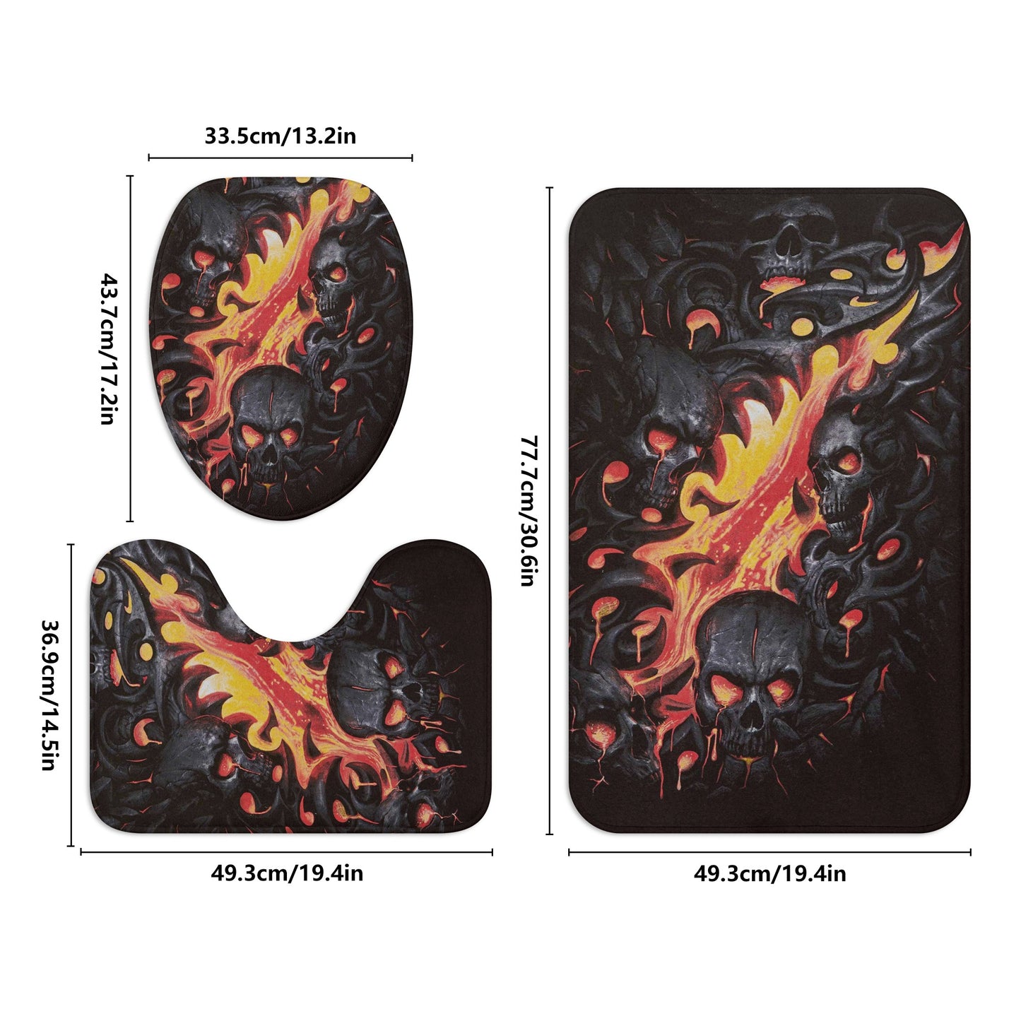 Flaming fire skull gothic Bath Room Toilet Set
